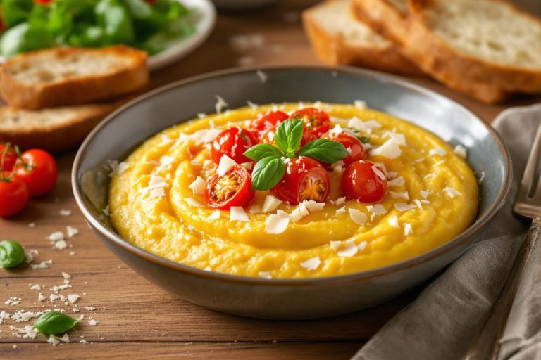 Vous cherchez une alternative aux sempiternelles pâtes ? Essayez cette polenta crémeuse au parmesan, tomates rôties et basilic.jpg