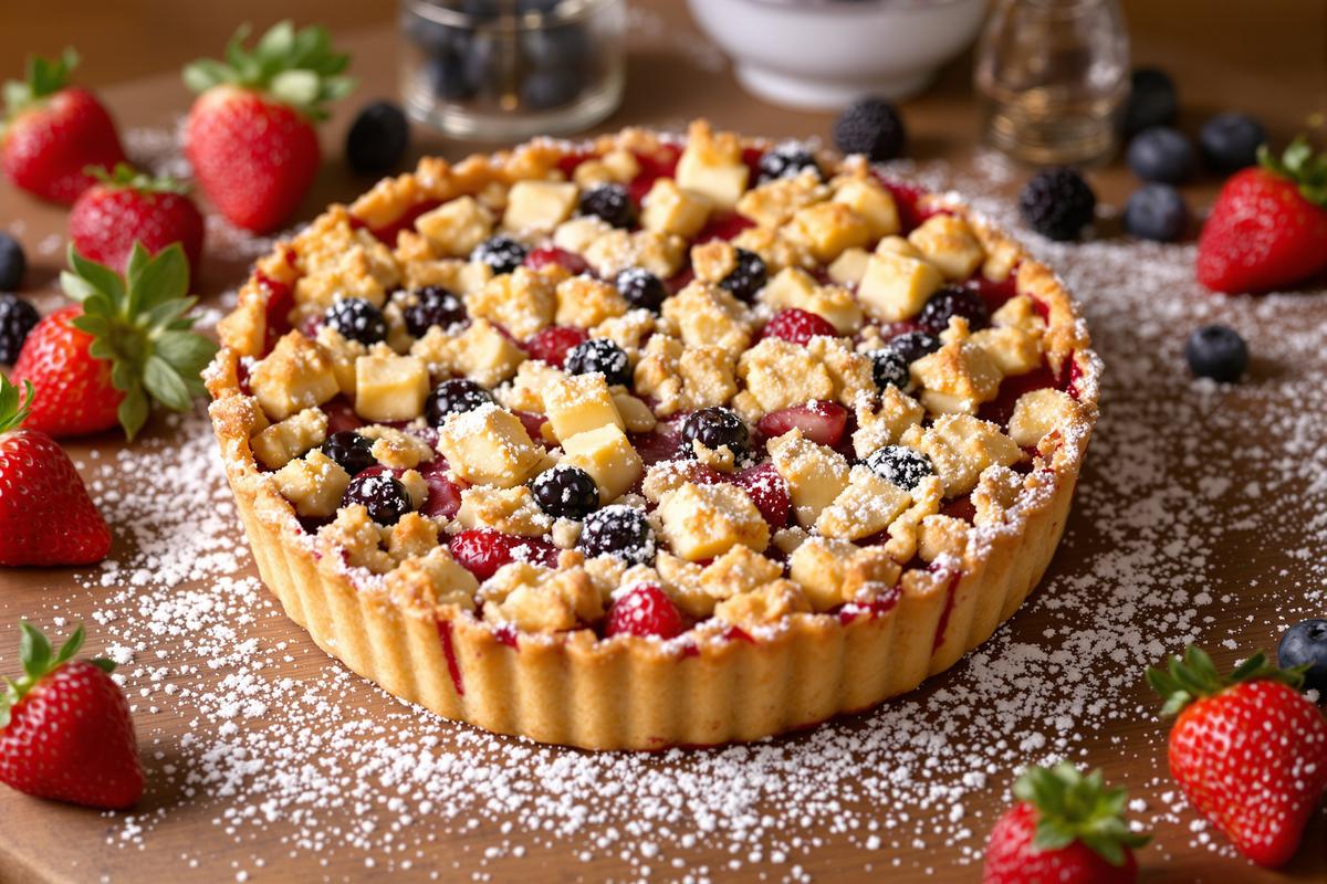 Fondante à l’intérieur, croustillante à l’extérieur : la tarte crumble aux fruits rouges parfaite.jpg