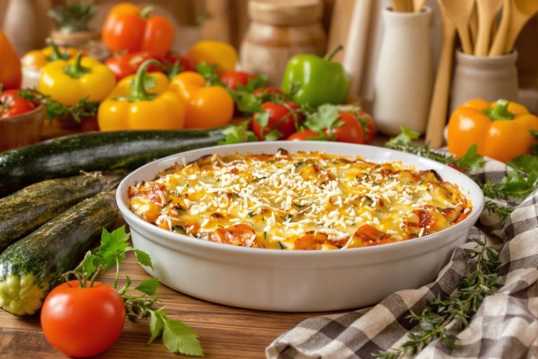Gratin de courgette, tomates et poivron, sauce crémeuse ail & fines herbes.jpg